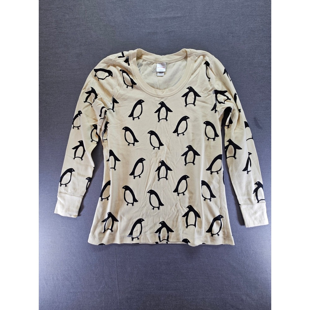 Hanna Andersson Womens Large Organic Cotton Penguin Print Pajama Top Cream Black